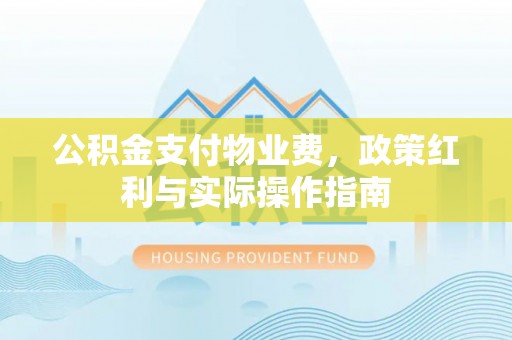 双柏公积金支付物业费，政策红利与实际操作指南